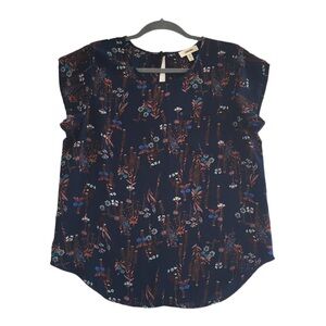 Meraki Navy Blouse with Button Keyhole Closure
